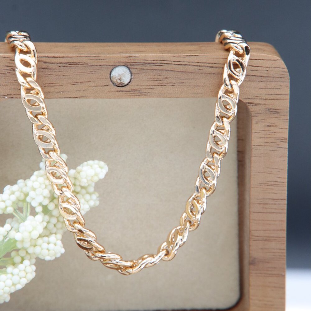 Rose Gold Figaro Chain Necklace Gold Plated Unisex Jewelry Xpnl0001